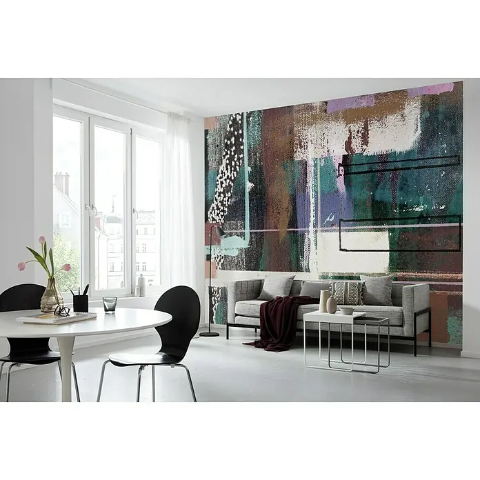 Komar Pure Fototapete Liquids Dripping - 5 -tlg., B x H: 500 x 280 cm, Vlies - Kunstvolle Wandtapete mit abstrakten Farbflecken, die dem Raum eine moderne und lebendige Atmosphäre verleiht.