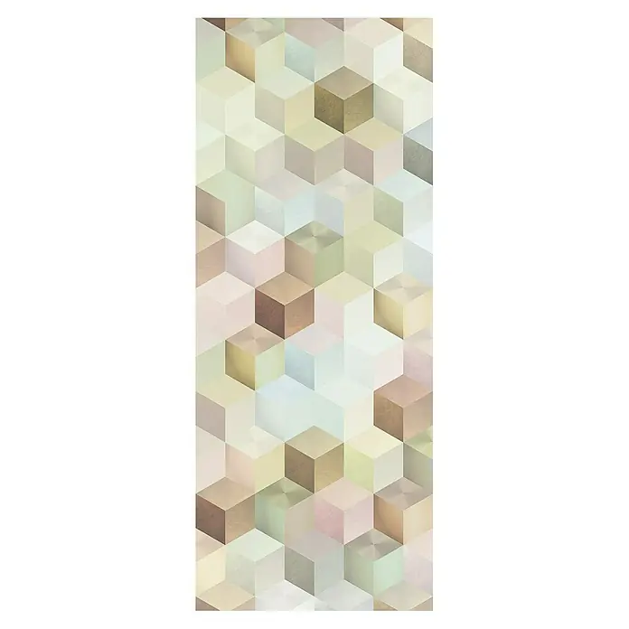 Komar Infinity Fototapete Cubes Panel - 1 -tlg., B x H: 100 x 250 cm, Vlies - Abstraktes Design mit 3D-Würfeln in sanften Pastellfarben, die ein modernes und stilvolles Dekorationsstück ergeben.