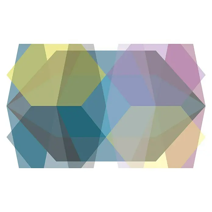 Komar Pure Fototapete Gem Stone Diamond - 4 -tlg., B x H: 400 x 250 cm, Vlies - Abstraktes Muster mit überlappenden, transparenten Polygonen in Gelb-, Blau- und Lilatönen, das ein interessantes Farbspiel erzeugt.