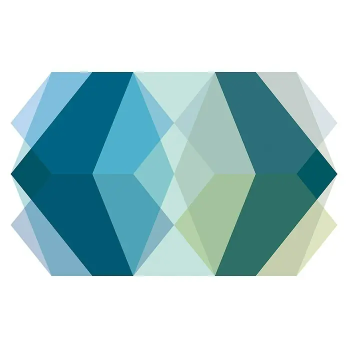 Komar Pure Fototapete Gem Stone Kite - 4 -tlg., B x H: 400 x 250 cm, Vlies - Abstrakte Grafik mit überlappenden geometrischen Formen in Blau- und Grüntönen, die ein modernes und beruhigendes Design ergibt.