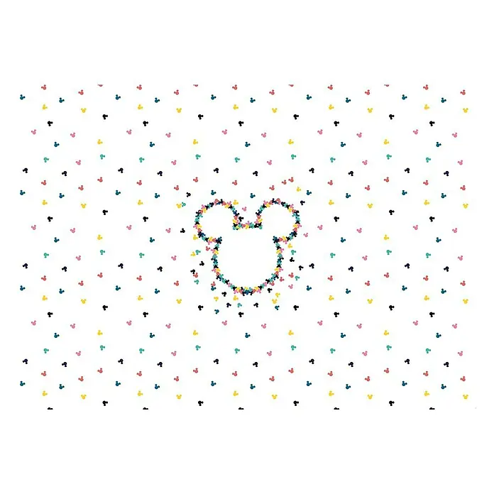 Komar Disney Edition 4 Fototapete Mickey Heads-Up - 8 -tlg., B x H: 400 x 280 cm, Vlies - Niedliches Muster mit farbigen Mickey-Mouse-Köpfen, die sich zu einem großen Mickey-Mouse-Kopf formen, ideal für Kinderzimmer oder Disney-Fans.