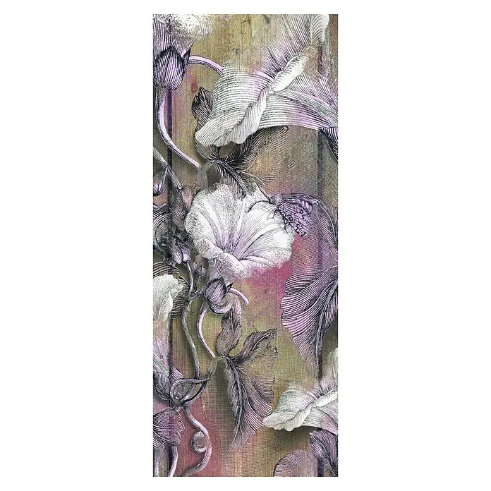 Komar Infinity Fototapete Bloomin Panel - 1 -tlg., B x H: 100 x 250 cm, Vlies - Vintage Blütenbild mit zarten Linien und sanften Farben auf Leinwand, ideal für eine stilvolle Wanddekoration.