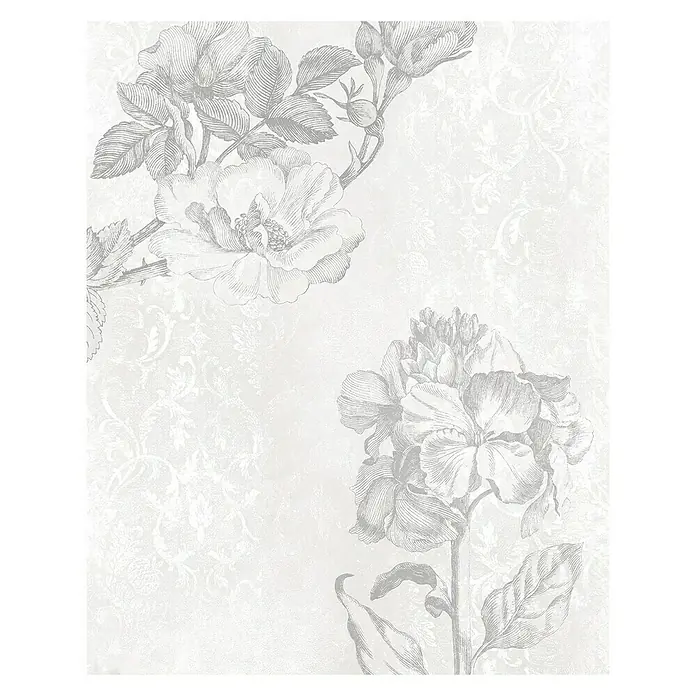 Komar Infinity Fototapete Baroque Grey - 2 -tlg., B x H: 200 x 250 cm, Vlies - Elegantes florales Muster mit filigranen Blumenzeichnungen in zarten Grautönen, ideal für stilvolle Hintergründe und Designs.