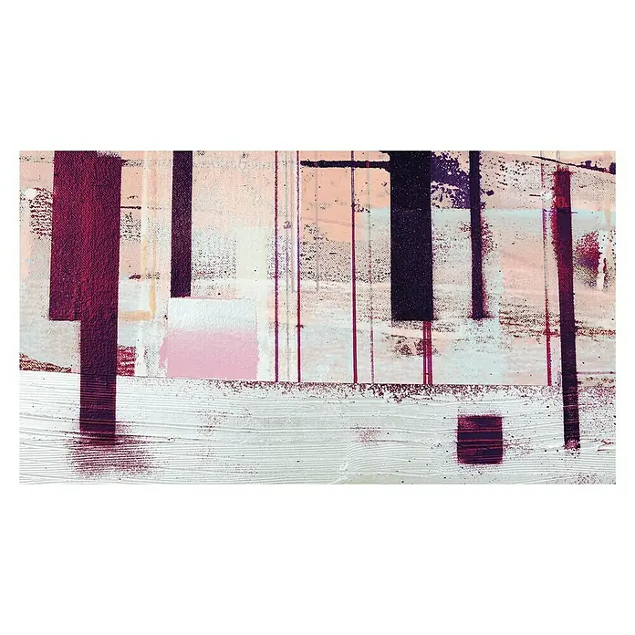Komar Pure Fototapete Horizon Blazing - 5 -tlg., B x H: 500 x 280 cm, Vlies - Abstraktes Gemälde mit vertikalen Farbblöcken in Pink, Burgunderrot und Weiß, das eine moderne und künstlerische Note verleiht.