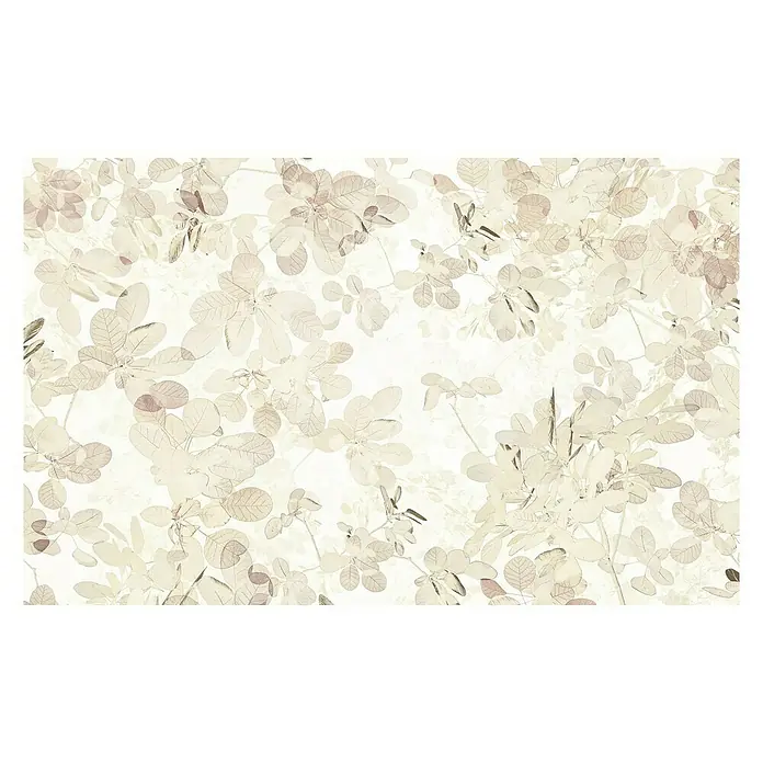 Komar Infinity Fototapete Sheer - 4 -tlg., B x H: 400 x 250 cm, Vlies - Ein zarter Blätterhintergrund in gedämpften Farbtönen, ideal für elegante Designs und ruhige Atmosphäre.
