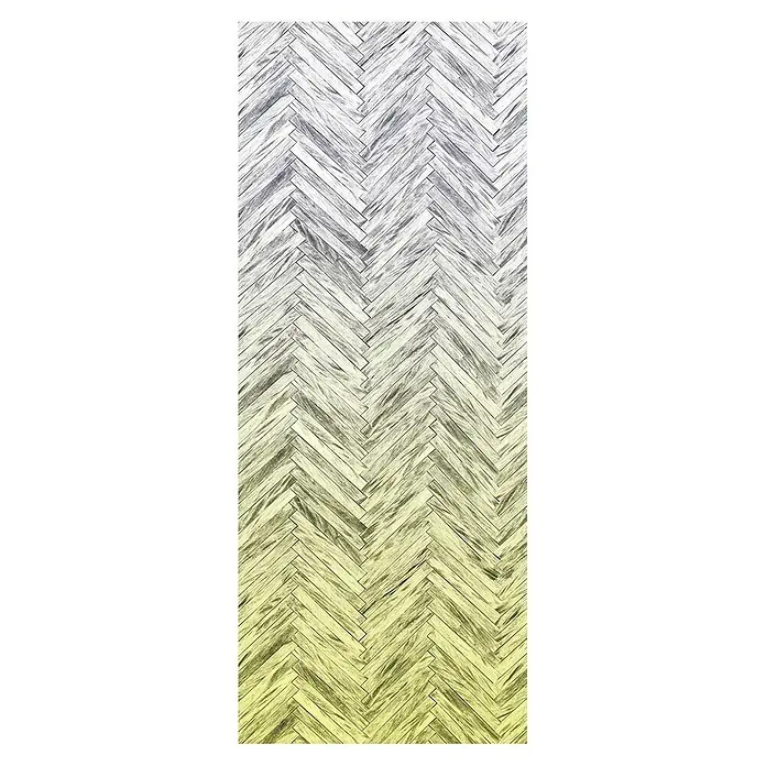 Komar Infinity Fototapete Herringbone Yellow Panel - 1 -tlg., B x H: 100 x 250 cm, Vlies - Dieses Bild zeigt ein Fischgrätenmuster, das durch die Verwendung von Holzstäben erzeugt wurde. Die Farbpalette reicht von Weiß bis Gelb.