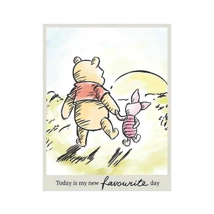 Komar Disney Edition 4 Poster Winnie Pooh Today - Disney, B x H: 30 x 40 cm - Winnie Puuh und Ferkel auf dem Weg. Spruch: Heute ist mein neuer Lieblingstag. Eine süße Wanddekoration für Kinderzimmer.