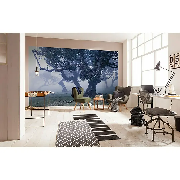 Komar Stefan Hefele Edition 1 Fototapete Ghost Line - 4 -tlg., B x H: 400 x 250 cm, Vlies - Einrichtungsidee mit einem Wandbild mit Waldmotiv, das eine entspannende Atmosphäre in den Raum bringt.