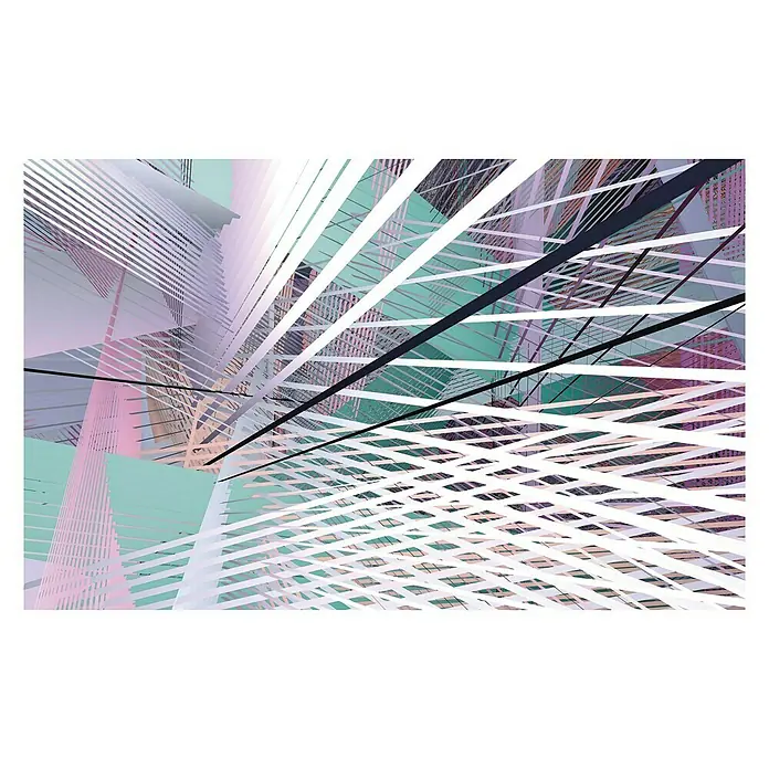 Komar Infinity Fototapete Space Grid Spring - 4 -tlg., B x H: 400 x 250 cm, Vlies - Abstrakte Darstellung von Linien und Flächen in Weiß, Schwarz, Rosa und Grün. Ein interessantes Muster für moderne Kunstliebhaber.
