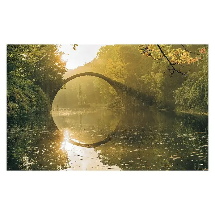 Komar Stefan Hefele Edition 1 Fototapete Devils Bridge - 4 -tlg., B x H: 400 x 250 cm, Vlies - Die Rakotzbrücke in Sachsen, Deutschland, mit ihrer einzigartigen Spiegelung im Wasser, ist ein bezauberndes Bauwerk.
