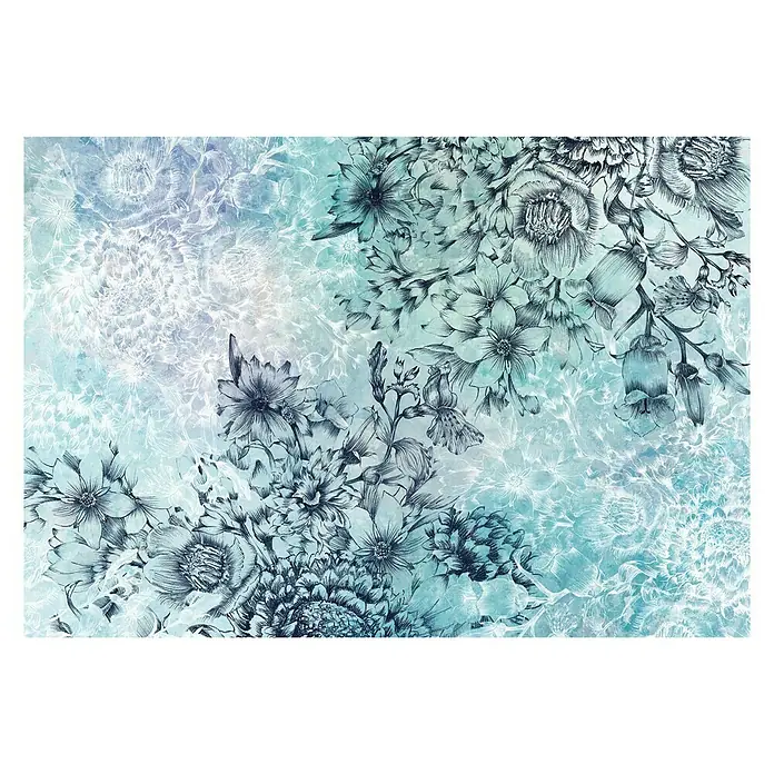 Komar Into Illusions Fototapete Windflowers - 4 -tlg., B x H: 368 x 248 cm, Vlies - Aquarell-Blumenmuster-Design mit detaillierten Blumenzeichnungen, das Eleganz und künstlerische Schönheit vereint und für verschiedene dekorative Anwendungen geeignet ist.