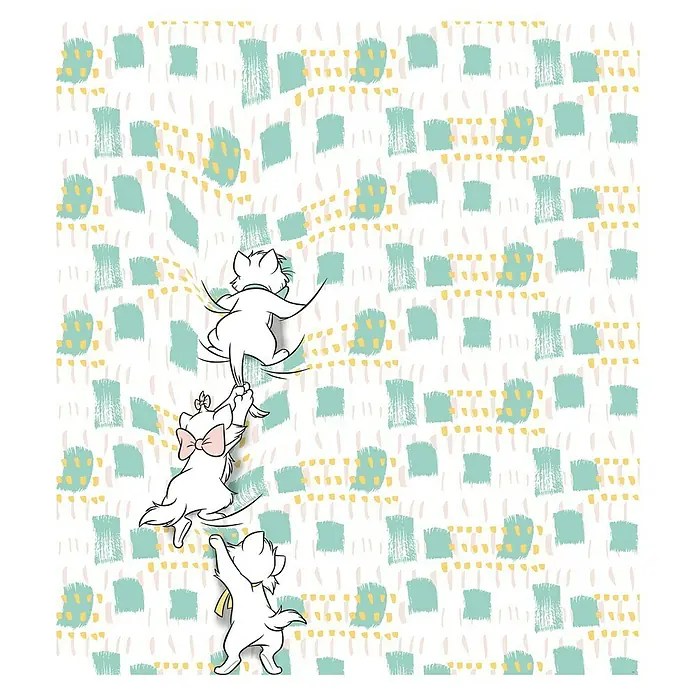 Komar Disney Edition 4 Fototapete Kitty Climbers - 5 -tlg., B x H: 250 x 280 cm, Vlies - Illustration von Marie, Toulouse und Berlioz, den Kätzchen aus Aristocats, die übereinander klettern, auf einem abstrakten Hintergrund.