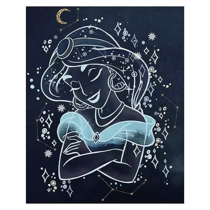 Komar Disney Edition 4 Poster Jasmin Dreaming - Disney, B x H: 50 x 70 cm - Illustration von Prinzessin Jasmin mit Sternen und Mond, ein zauberhaftes Kunstwerk.