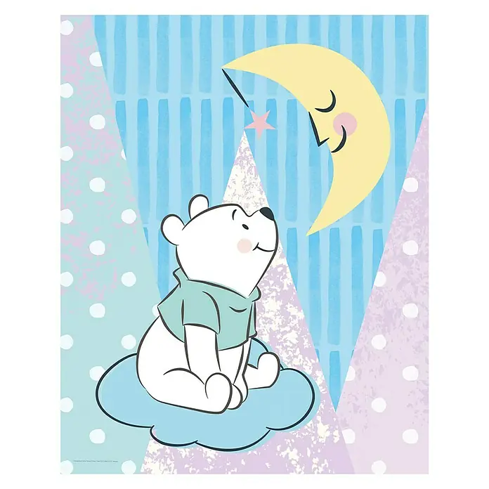 Komar Disney Edition 4 Poster Winnie Pooh Moon - Disney, B x H: 40 x 50 cm - Das Bild zeigt Winnie Puh als Illustration, der auf einer Wolke sitzt und zu einem Stern unter dem Mond schaut.