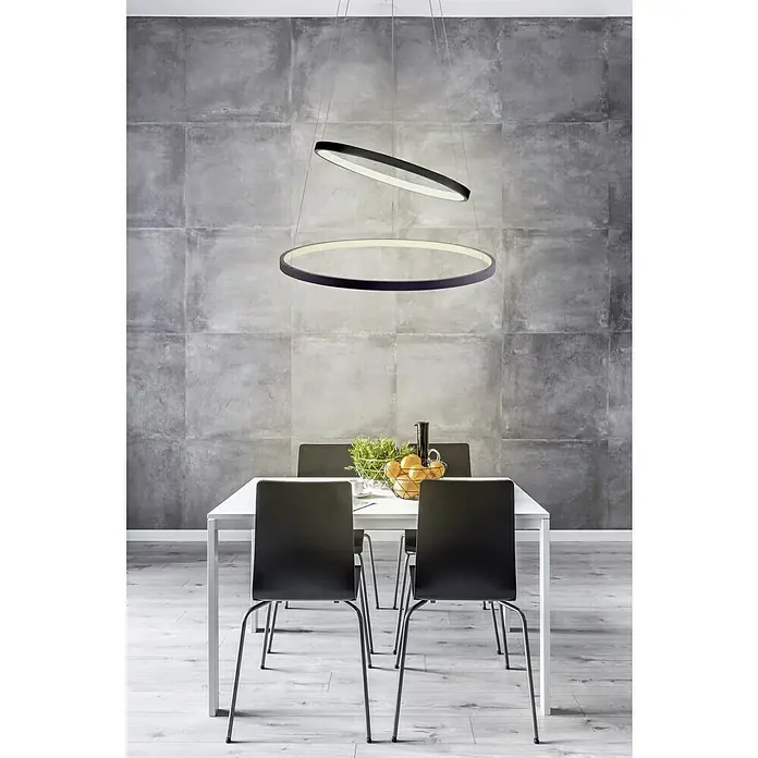 Just Light LED-Pendelleuchte rund Circle - L x B x H: 50 x 50 x 120 cm - Moderne Esszimmerleuchte: Zwei übereinander hängende LED-Ringe in Schwarz sorgen für stilvolle Beleuchtung über dem Esstisch.