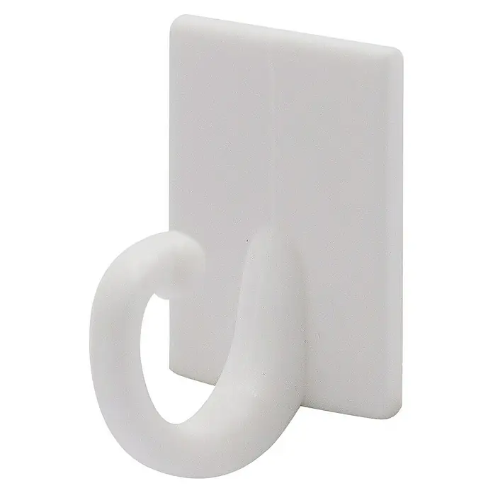 Expo Ambiente Raffhaken Curl - Weiß, 2 Stk. - Nahaufnahme eines weißen selbstklebenden Hakens, ideal zum Aufhängen von leichten Gegenständen an Wänden oder Türen.