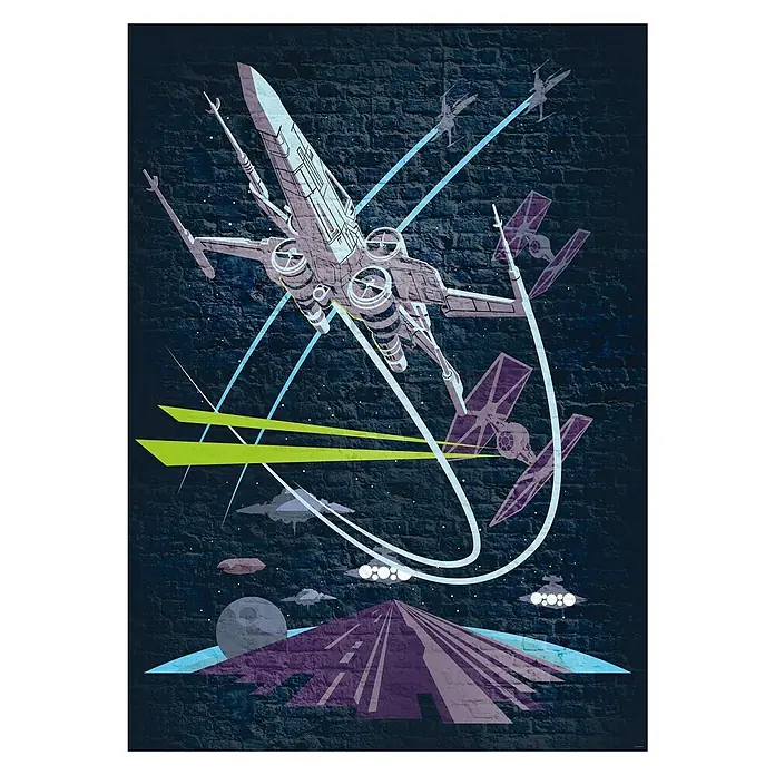Komar Star Wars Fototapete Concrete X-Wing - 4 -tlg., B x H: 200 x 280 cm, Vlies - Star Wars X-Wing & Tie Fighters Poster. Ein dynamisches Star Wars Poster mit X-Wing und Tie Fighters vor einem Backsteinhintergrund.