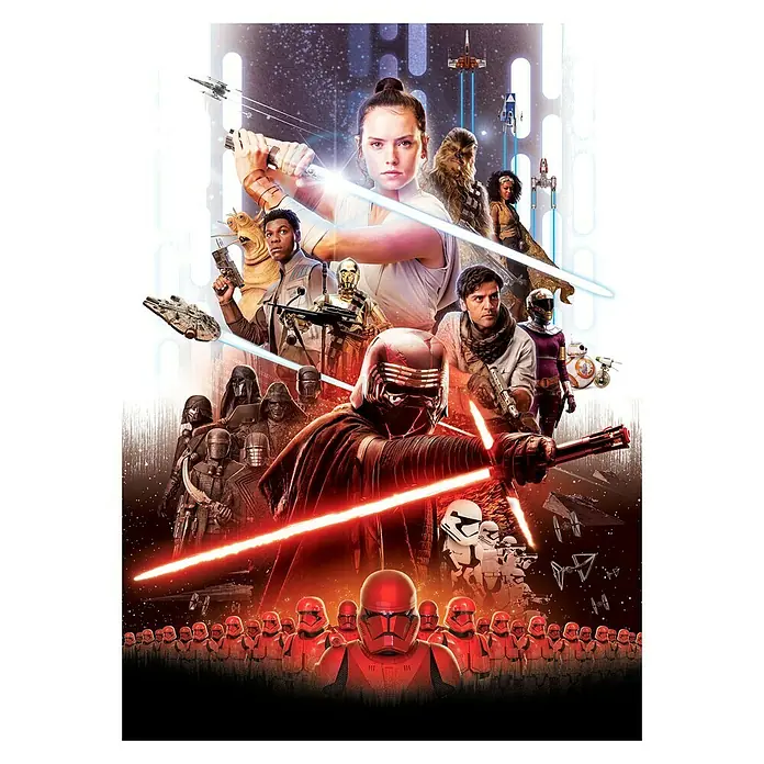 Komar Star Wars Fototapete Movie Poster Ray - 4 -tlg., B x H: 254 x 184 cm, Papier - Ein episches Star Wars: Der Aufstieg Skywalkers Poster mit Rey, Kylo Ren und den Helden der Rebellion im Kampf gegen die Erste Ordnung.