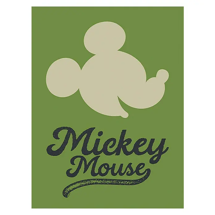 Komar Disney Edition 4 Poster Mickey Mouse Green Head - Disney, B x H: 30 x 40 cm - Grünes Poster mit einer Mickey Mouse Silhouette und dem Schriftzug "Mickey Mouse" darunter, ideal für Disney-Fans.