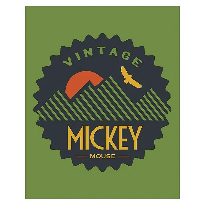 Komar Disney Edition 4 Poster Mickey Mouse Vintage - Disney, B x H: 40 x 50 cm - Vintage Mickey Mouse Poster mit Berglandschaft, Sonne und Adler auf grünem Hintergrund. Ein nostalgischer Hingucker für Disney-Fans!