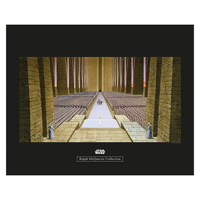 Komar Star Wars Poster RMQ Ceremony - Star Wars, B x H: 50 x 40 cm - Star Wars-Illustration von Ralph McQuarrie, die die Ankunft von Prinzessin Leia in der Rebellenbasis auf Yavin 4 zeigt, mit Tausenden von Soldaten.