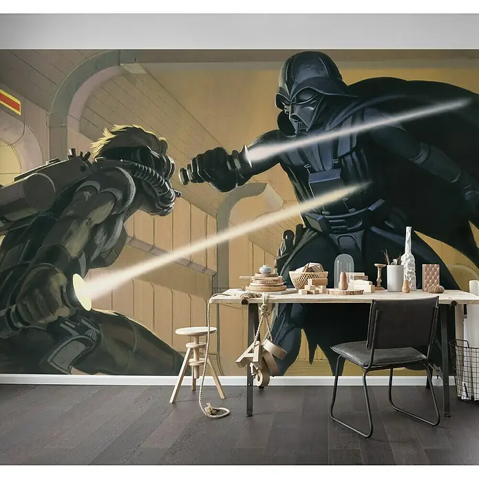 Komar Star Wars Fototapete RMQ Vader vs. Luke - 10 -tlg., B x H: 500 x 250 cm, Vlies - Das Star Wars Wandbild zeigt Darth Vader im Kampf mit einem Raumschiff-Piloten, ein Blickfang für jedes Kinderzimmer.