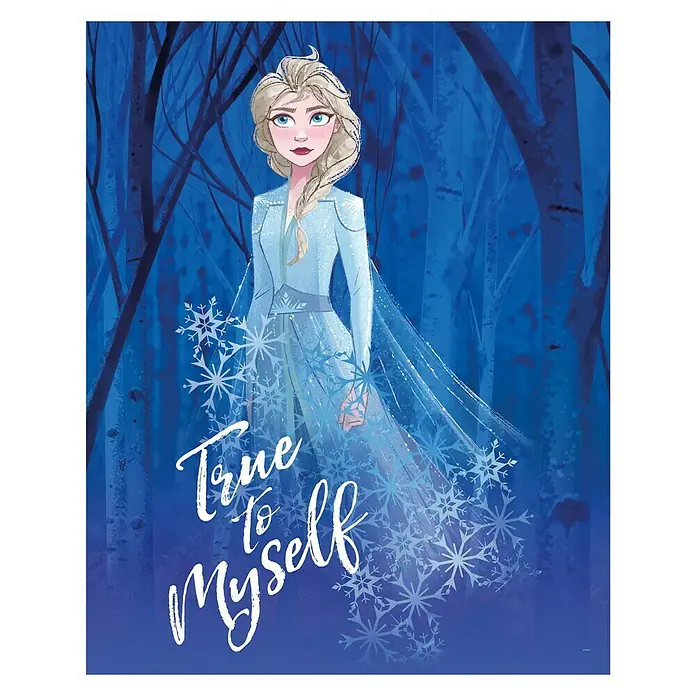 Komar Disney Edition 4 Poster Frozen Elsa True To Myself - Disney, B x H: 50 x 70 cm - Illustration von Elsa aus Frozen mit dem Schriftzug „True to Myself“ auf blauem Hintergrund, ideal für Fans des Films.