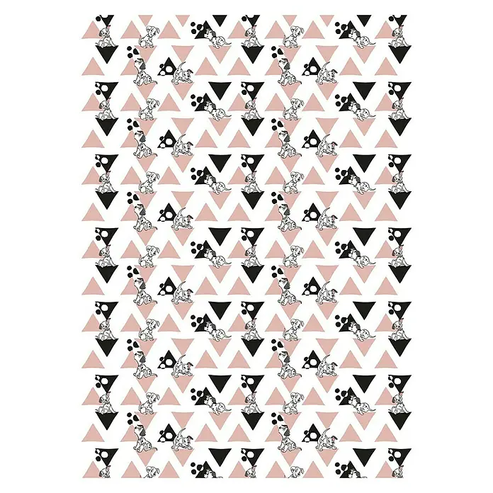 Komar Disney Edition 4 Fototapete 101 Dalmatiner Angles - 4 -tlg., B x H: 200 x 280 cm, Vlies - Dalmatiner-Motiv: Ein Muster aus Dalmatinerwelpen, schwarzen Punkten und Dreiecken in Rosa und Schwarz, ein lustiges Design für Kinderzimmer.