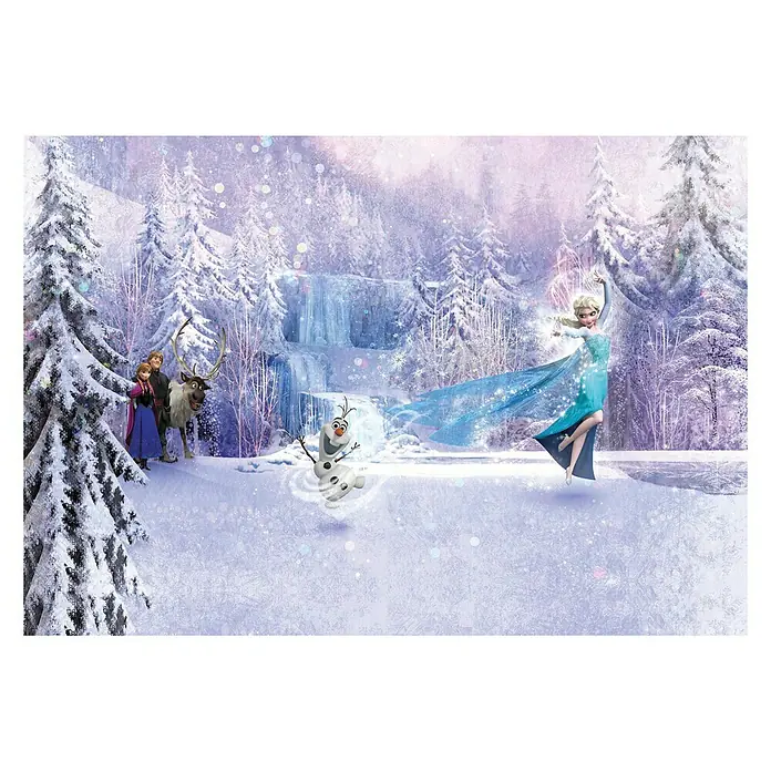 Komar Disney Edition 4 Fototapete Frozen Forest - 8 -tlg., B x H: 368 x 254 cm, Papier - Frozen-Szene mit Elsa, Anna, Olaf, Kristoff und Sven im verschneiten Winterwunderland.