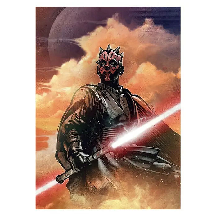 Komar Star Wars Fototapete Darth Maul - 4 -tlg., B x H: 200 x 280 cm, Vlies - Comic-Kunst zeigt Darth Maul mit seinem roten Doppellichtschwert vor einem dramatischen Sonnenuntergang.