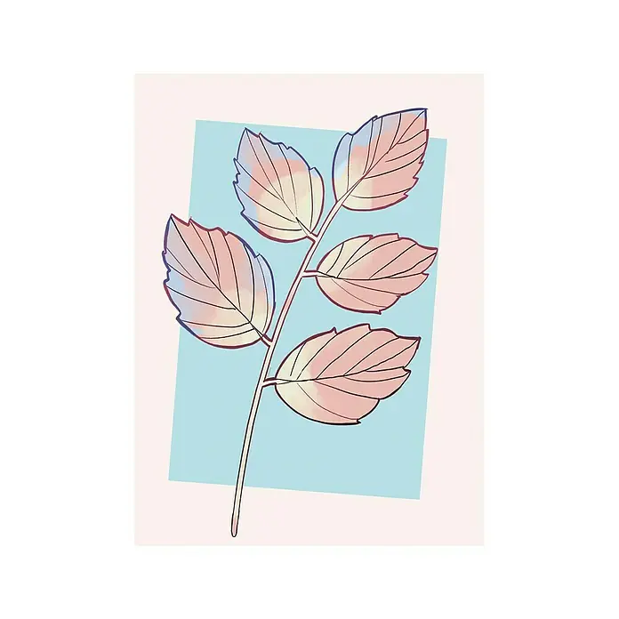 Komar Disney Edition 4 Poster Cinderella Plant - Disney, B x H: 40 x 50 cm - Aquarellzeichnung eines Zweiges mit Blättern in Rosa- und Blautönen auf hellblauem Hintergrund, ein dekoratives Kunstdruck.