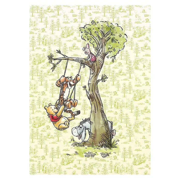 Komar Disney Edition 4 Fototapete Winnie Pooh in the Wood - 4 -tlg., B x H: 200 x 280 cm, Vlies - Winnie Puuh und seine Freunde spielen fröhlich an einem Baum. Tigger und Puuh schaukeln, Ferkel sitzt im Baum und Iah steht unten.