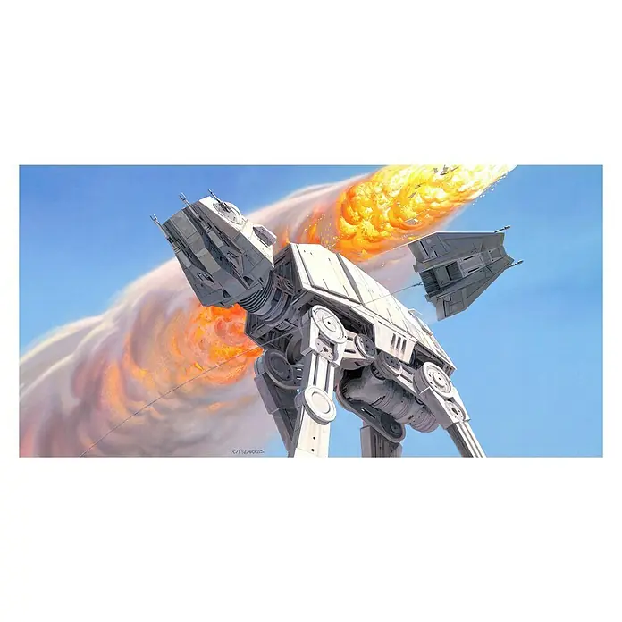 Komar Star Wars Fototapete RMQ Hoth Battle AT-AT - 10 -tlg., B x H: 500 x 250 cm, Vlies - AT-AT Walker in Aktion: Ein imposanter Anblick des Star Wars Gefährts inmitten einer explosiven Szene, detailreich und dynamisch dargestellt.