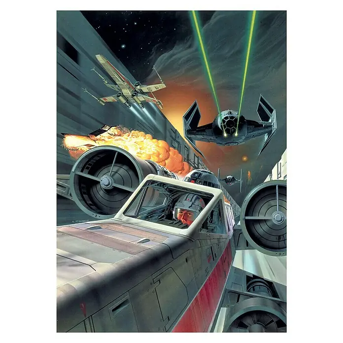 Komar Star Wars Fototapete Death Star Trench Run - 4 -tlg., B x H: 200 x 280 cm, Vlies - Ein aufregendes Star Wars-Gemälde mit X-Wing-Jägern und TIE-Fightern in einer actionreichen Weltraumschlacht, voller Spannung und Detailreichtum.