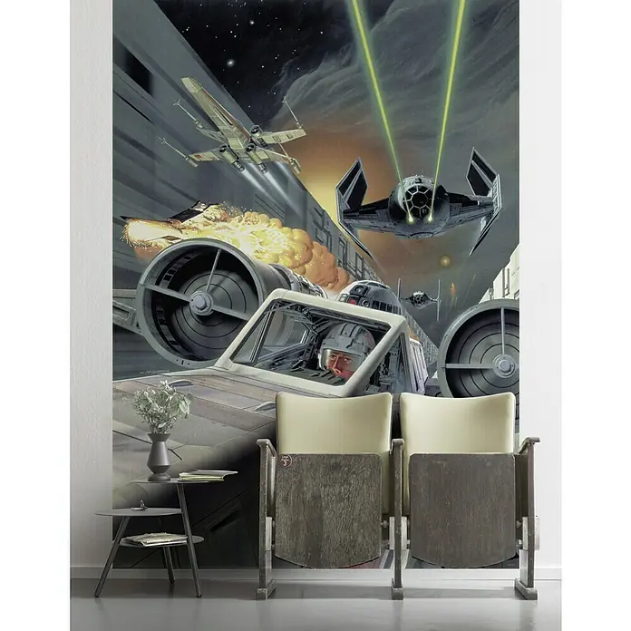 Komar Star Wars Fototapete Death Star Trench Run - 4 -tlg., B x H: 200 x 280 cm, Vlies - Diese Tapete zeigt ein Star Wars-Design. Ideal für Fans und bietet eine beeindruckende Darstellung von Raumschiffen und Action aus dem Film.