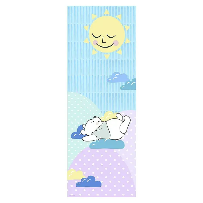 Komar Disney Edition 4 Fototapete Winnie Pooh Take a Nap - 2 -tlg., B x H: 100 x 280 cm, Vlies - Niedlicher Schlafbär-Aufkleber mit einer Sonne, Wolken und Punkten auf einem gestreiften Hintergrund. Ideal für Kinderzimmer oder Spielzimmer.