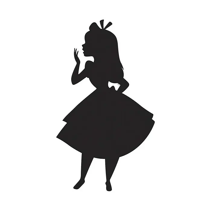 Komar Disney Edition 4 Poster Alice Silhouette - Disney, B x H: 30 x 40 cm - Silhouettendarstellung von Alice im Wunderland. Ein nostalgisches Motiv mit der charmanten Figur, ideal für Fans und Sammler.
