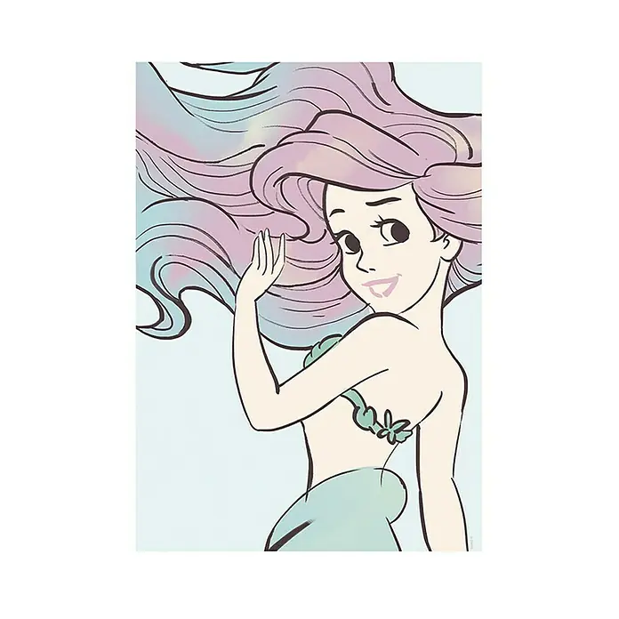 Komar Disney Edition 4 Poster Ariel Aquarell - Disney, B x H: 30 x 40 cm - Ariel, die Meerjungfrau, bezaubert mit ihrem lilafarbenen Haar und grünen Muschel-BH in diesem farbenfrohen Cartoon-Kunstdruck.