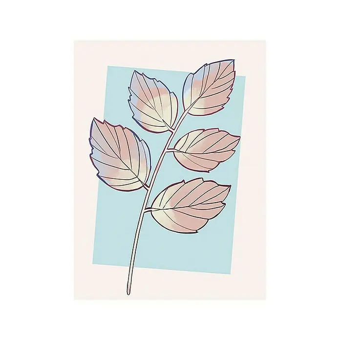 Komar Disney Edition 4 Poster Cinderella Plant - Disney, B x H: 30 x 40 cm - Eine stilvolle Illustration eines Zweigs mit rosafarbenen Blättern auf hellblauem Hintergrund, perfekt für moderne Wanddekorationen.