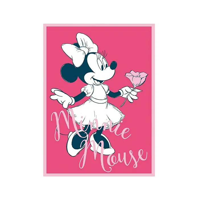 Komar Disney Edition 4 Poster Minnie Mouse Girly - Disney, B x H: 40 x 50 cm - Das Bild zeigt Minnie Maus mit einer Blume in einem rosa Rahmen, ein ideales Geschenk für Disney-Fans jeden Alters.