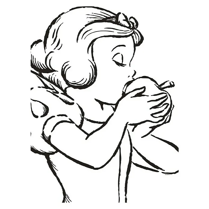Komar Disney Edition 4 Poster Snow White Apple Bite - Disney, B x H: 30 x 40 cm - Schwarz-Weiß-Zeichnung von Schneewittchen, die einen Apfel isst. Eine Hommage an den zeitlosen Disney-Klassiker.