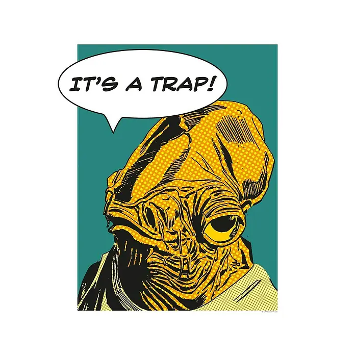 Komar Star Wars Poster Comic Quote Ackbar - Star Wars, B x H: 50 x 70 cm - Star Wars Admiral Ackbar Kunstdruck mit dem ikonischen "It's a Trap!" Zitat. Ein Muss für jeden Fan der Weltraum-Saga.