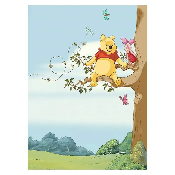 Komar Disney Edition 4 Fototapete Winnie Pooh Tree - 4 -tlg., B x H: 184 x 254 cm, Papier - Winnie Puuh und Ferkel sitzen auf einem Ast in diesem bezaubernden Bild. Ideal für Fans und Sammler des klassischen Disney.