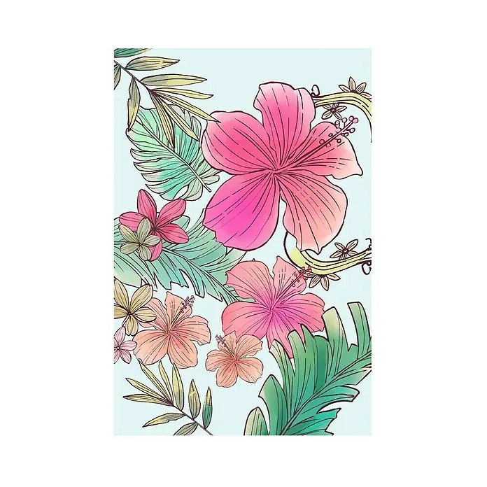 Komar Disney Edition 4 Poster Ariel Flowers - Disney, B x H: 50 x 70 cm - Tropische Blumenmuster mit Hibiskusblüten und üppigen Blättern, ideal für Sommerprojekte und lebendige Designs.