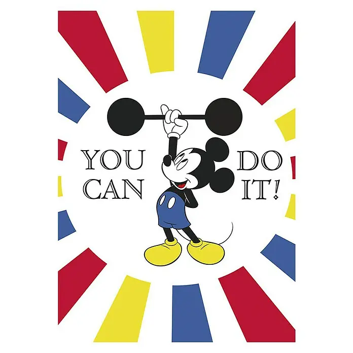 Komar Disney Edition 4 Poster Mickey Mouse Do It - Disney, B x H: 50 x 70 cm - Mickey Mouse stemmt Gewichte mit dem motivierenden Schriftzug "You can do it!" vor buntem Hintergrund.