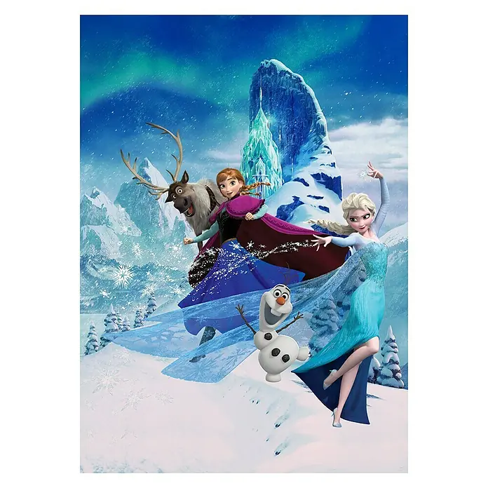 Komar Disney Edition 4 Fototapete Frozen Elsas Magic - 4 -tlg., B x H: 200 x 280 cm, Vlies - Die beliebte "Die Eiskönigin"-Figuren Anna, Elsa, Olaf und Sven vor einer verschneiten Landschaft. Perfekt für Fans des Films!