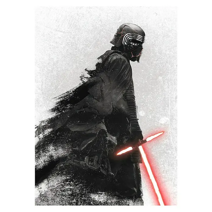 Komar Star Wars Fototapete Kylo Vader Shadow - 4 -tlg., B x H: 200 x 280 cm, Vlies - Illustration von Kylo Ren mit seinem roten Kreuzlichtschwert vor einem strukturierten Hintergrund.