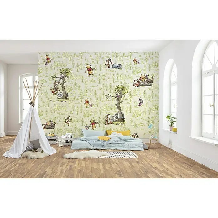 Komar Disney Edition 4 Fototapete Winnie Pooh Friends - 6 -tlg., B x H: 300 x 280 cm, Vlies - Kinderzimmer mit Winnie Puh Tapete.