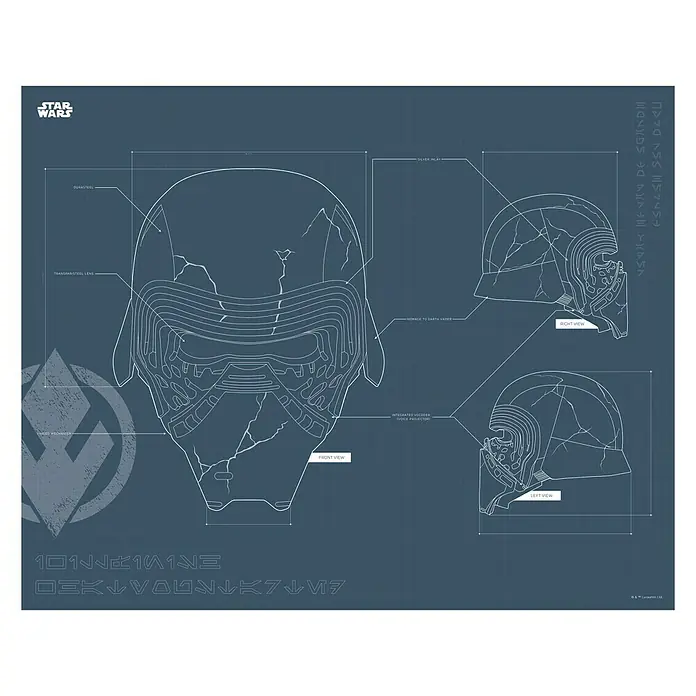 Komar Star Wars Poster EP9 Blueprint Kylo Helmet - Star Wars, B x H: 40 x 30 cm - Kylo Ren Helm Blaupause aus Star Wars. Eine detaillierte technische Zeichnung des ikonischen Helms mit Beschriftungen und Ansichten.