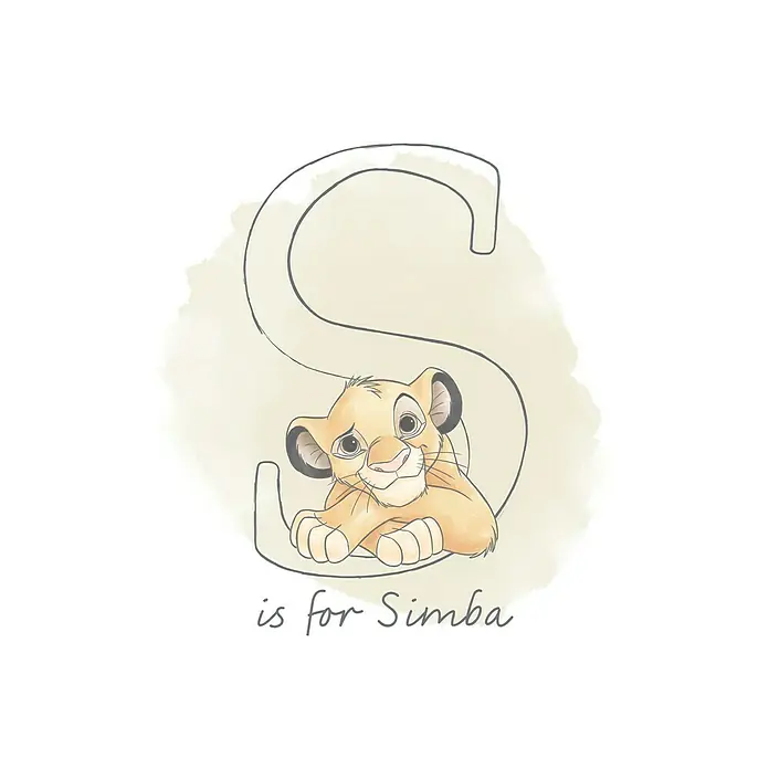 Komar Disney Edition 4 Poster S like Simba - Disney, B x H: 50 x 70 cm - "S" für Simba: Ein bezauberndes Bild mit dem Buchstaben S und dem geliebten Löwenjungen Simba aus dem Disney-Klassiker "Der König der Löwen".